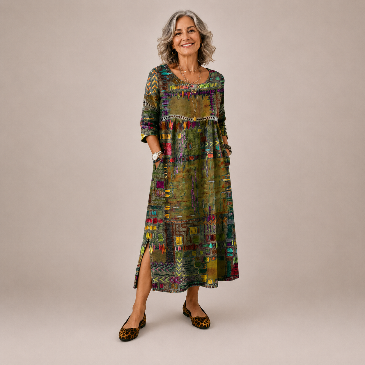 Manuela | Vestido Denim con Patchwork Étnico