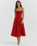 AMAPOLA - VESTIDO MIDI ROJO CON CORSÉ Y ABERTURA LATERAL