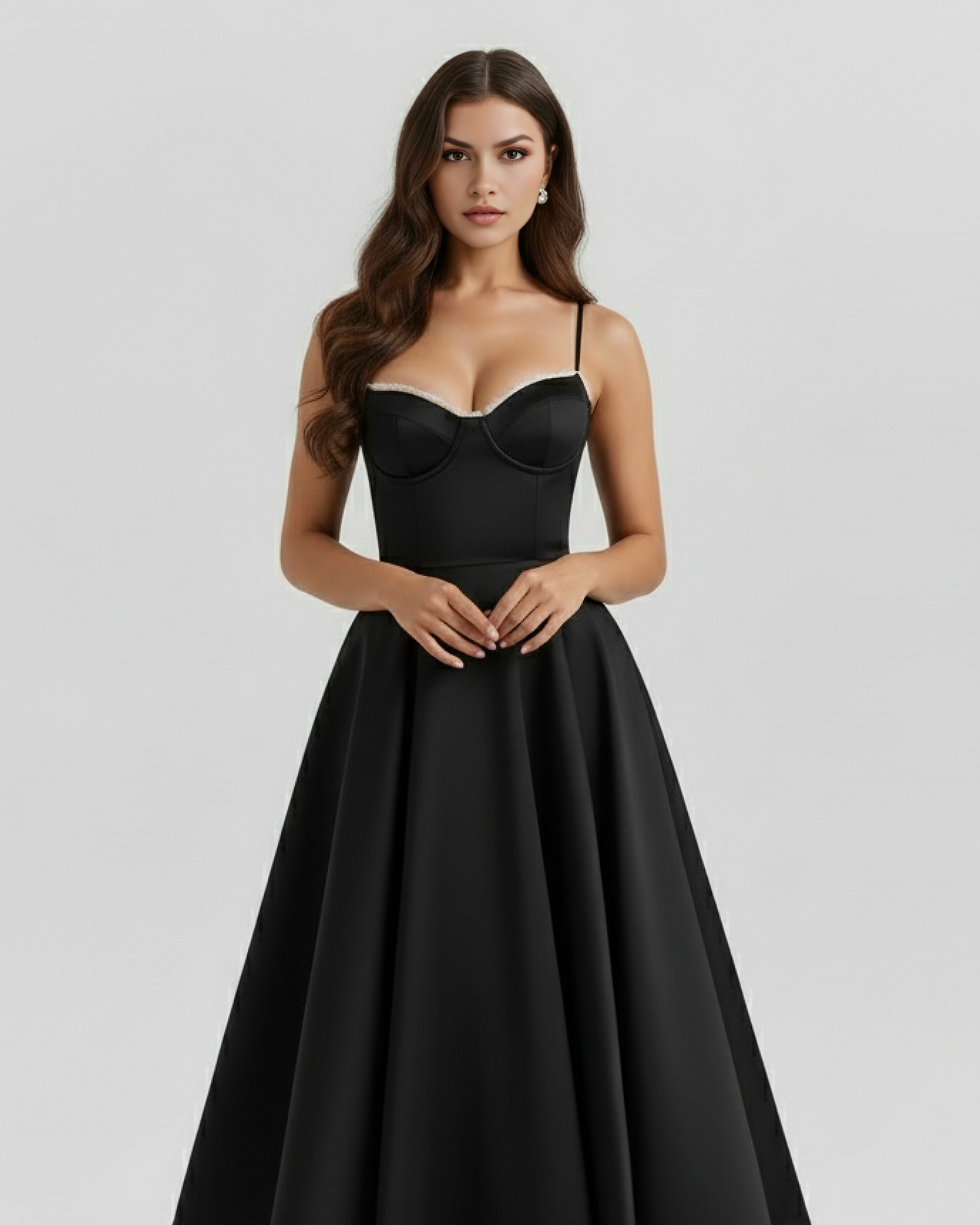 ADRIANA - VESTIDO MIDI NEGRO CON CAPAS DE TUL Y BOLSILLOS