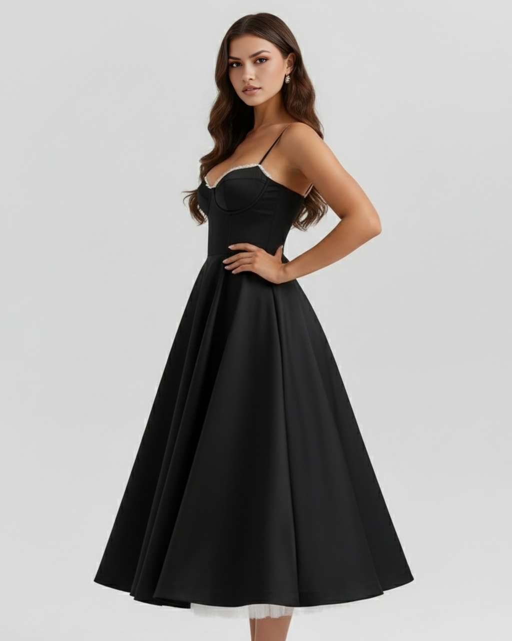 ADRIANA - VESTIDO MIDI NEGRO CON CAPAS DE TUL Y BOLSILLOS