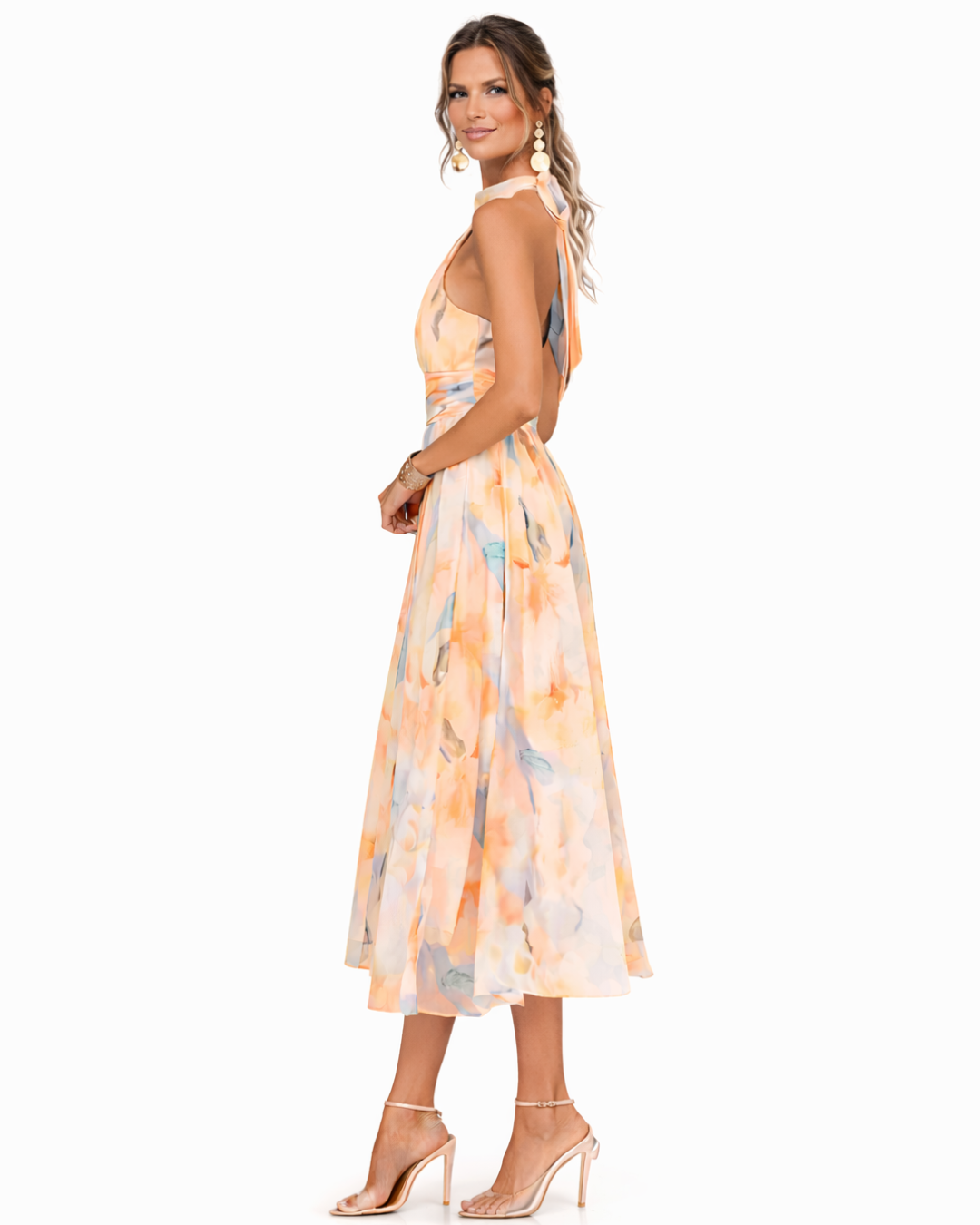 Aurora | Vestido con Cuello Halter y Estampado Acuarela