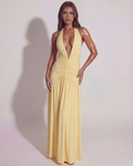 ALBA - VESTIDO MAXI SLINKY CON HALTER Y ABERTURA VAINILLA