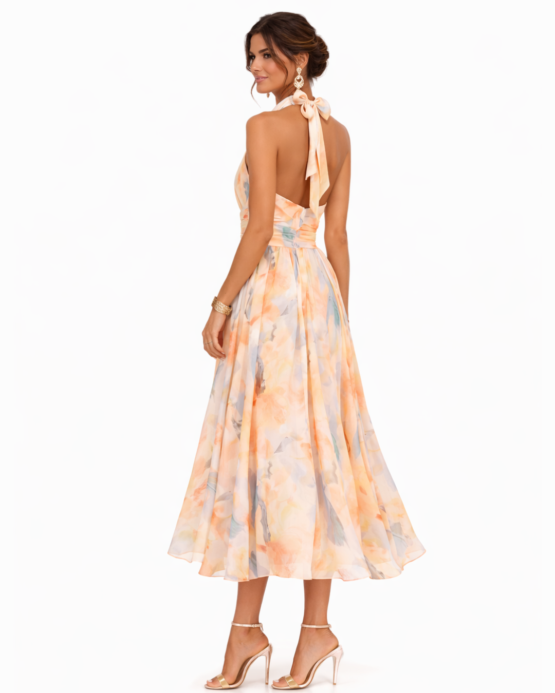 AURORA - VESTIDO CON ESCOTE HALTER Y ESTAMPADO ACUARELA