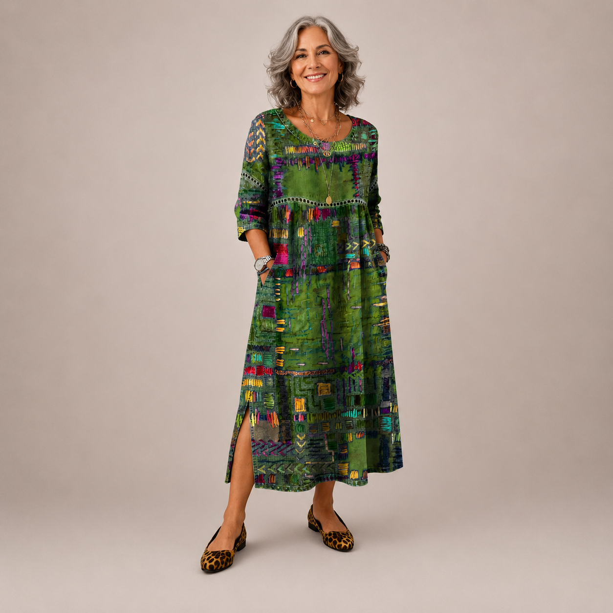 Manuela | Vestido Denim con Patchwork Étnico