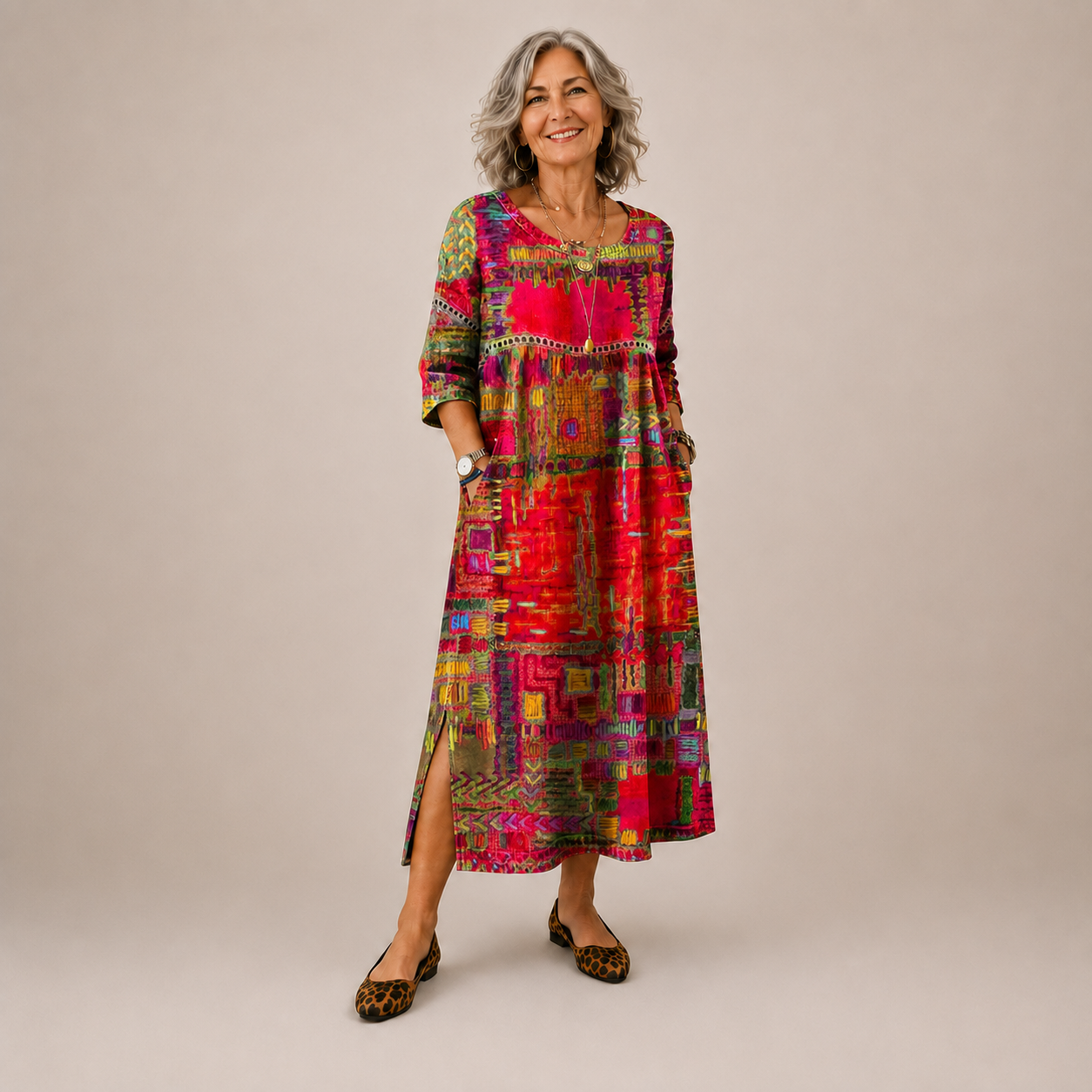 Manuela | Vestido Denim con Patchwork Étnico