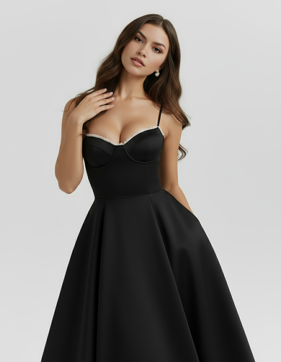 ADRIANA - VESTIDO MIDI NEGRO CON CAPAS DE TUL Y BOLSILLOS
