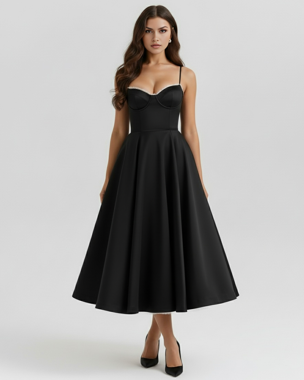 ADRIANA - VESTIDO MIDI NEGRO CON CAPAS DE TUL Y BOLSILLOS