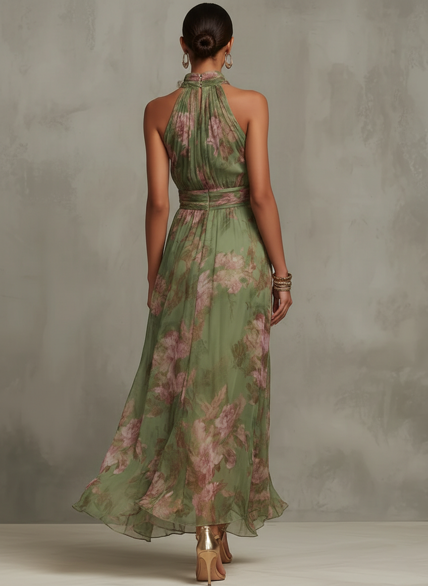 Livia | Maxi Vestido Halter Floral Elegante