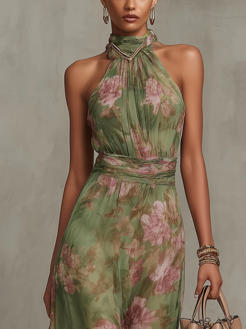 Livia | Maxi Vestido Halter Floral Elegante