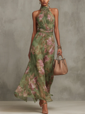 Livia | Maxi Vestido Halter Floral Elegante