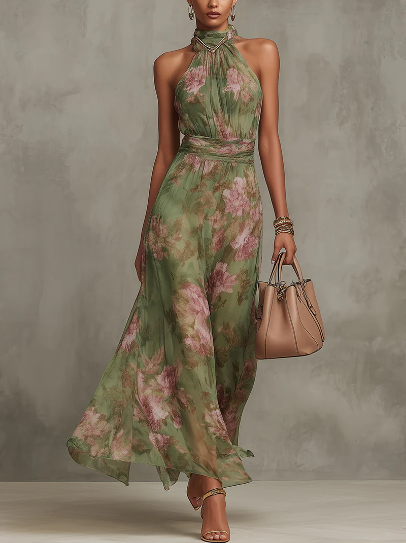 Livia | Maxi Vestido Halter Floral Elegante
