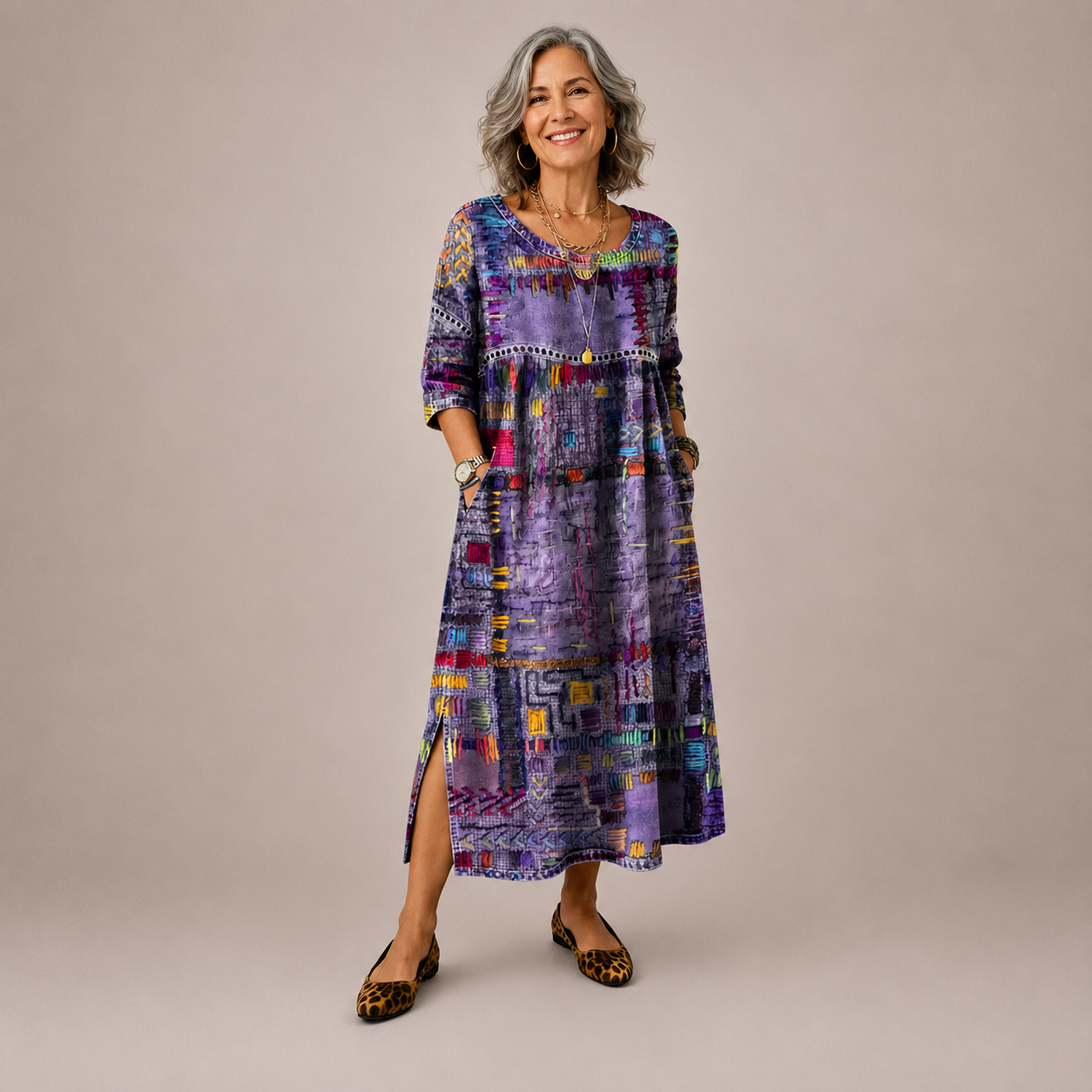 Manuela | Vestido Denim con Patchwork Étnico