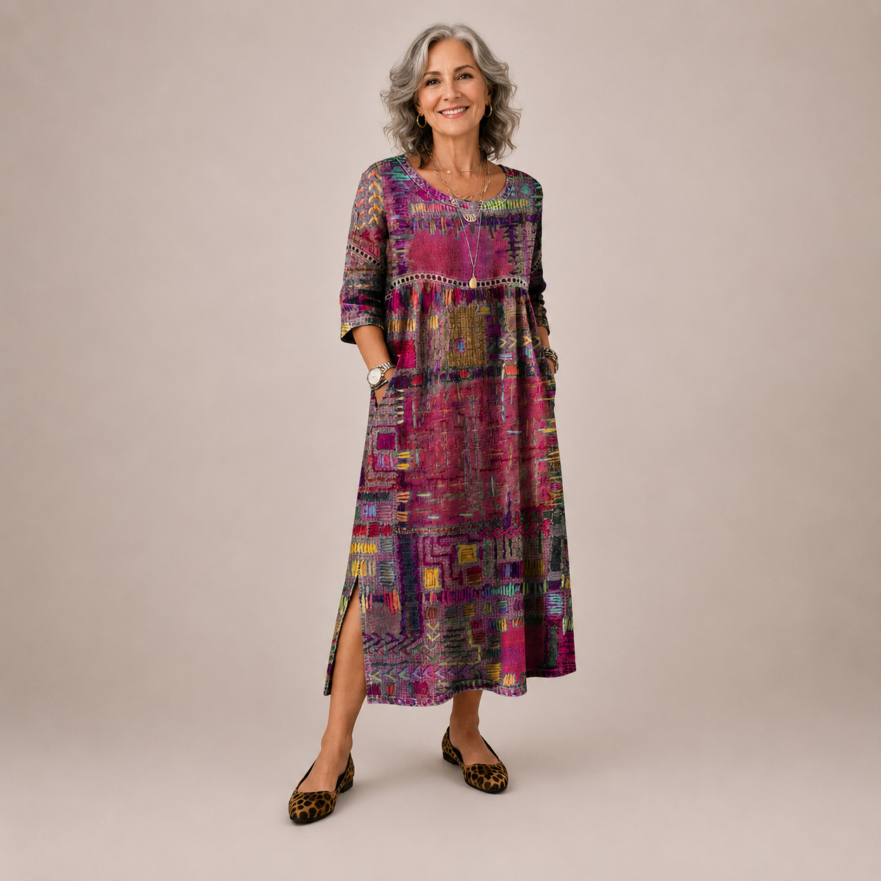 Manuela | Vestido Denim con Patchwork Étnico