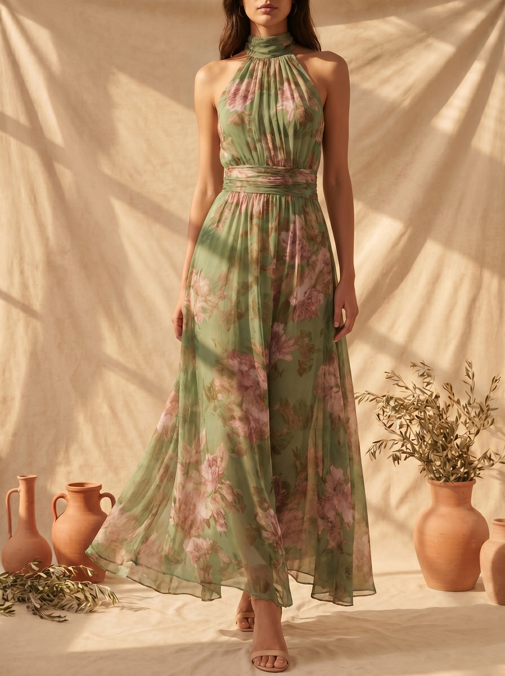 Livia | Maxi Vestido Halter Floral Elegante