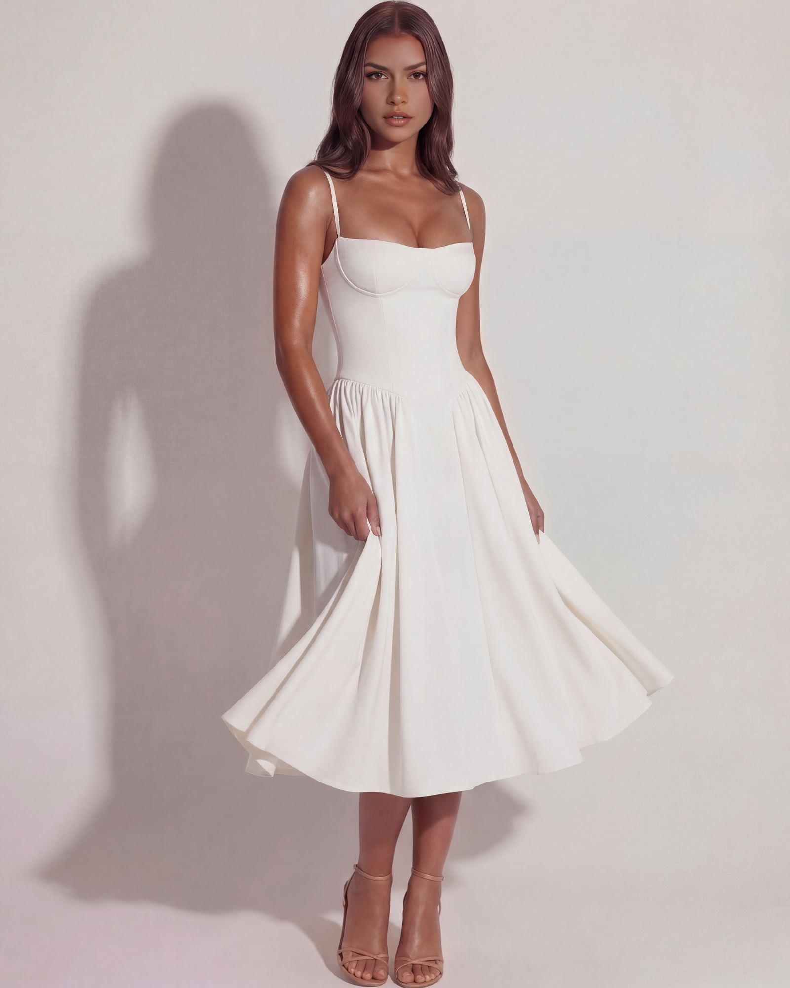 ALEJANDRA - VESTIDO MIDI ESCOTE CORAZÓN CON BOLSILLOS BLANCO