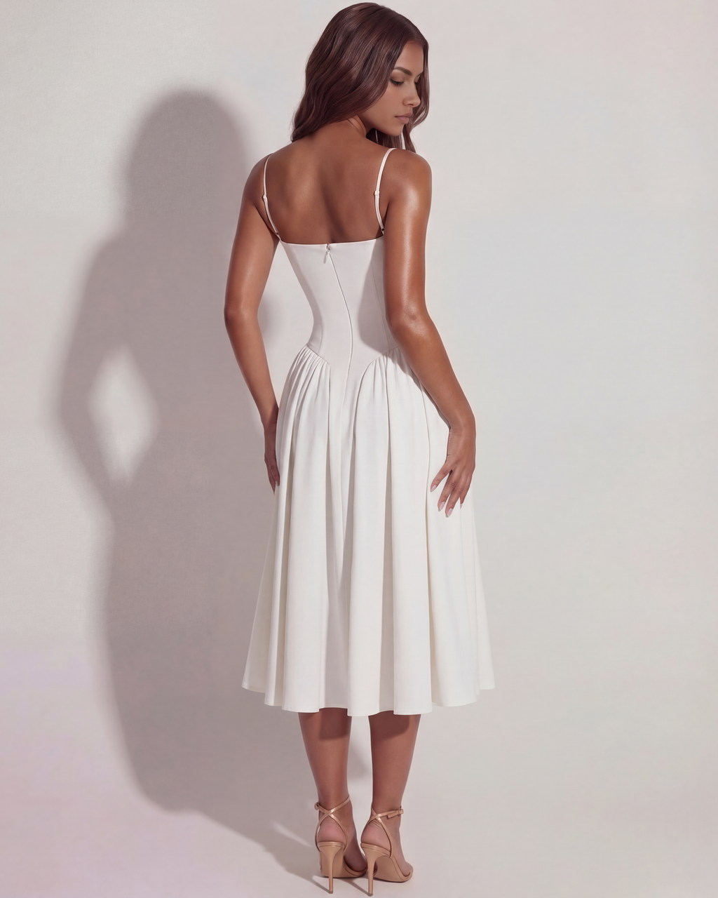 ALEJANDRA - VESTIDO MIDI ESCOTE CORAZÓN CON BOLSILLOS BLANCO