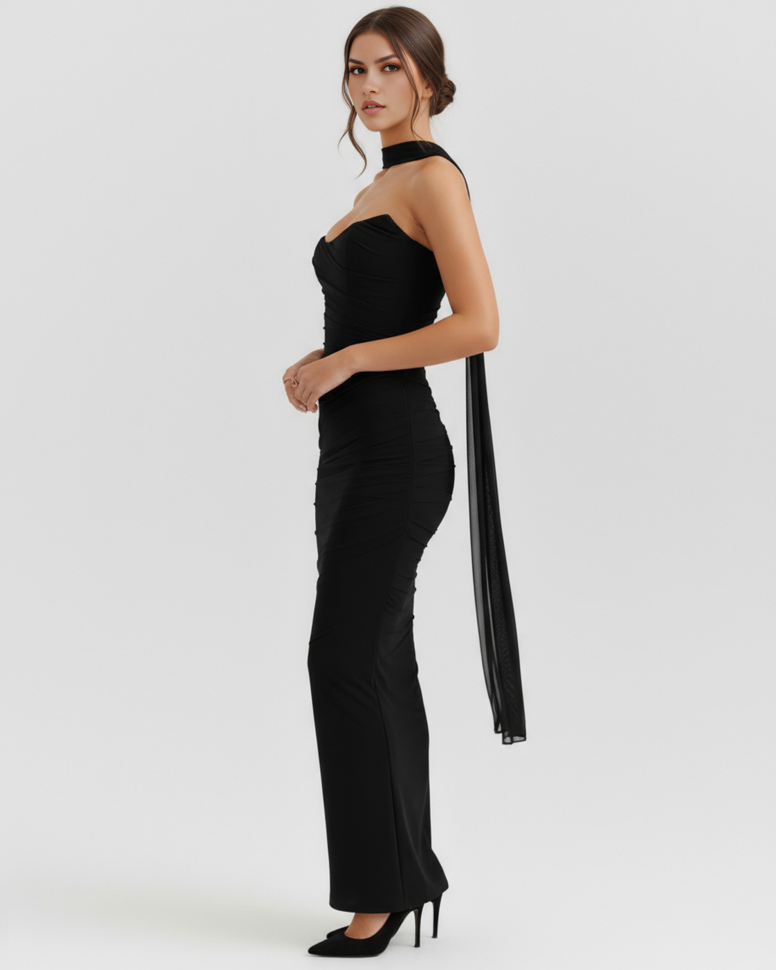 ALICIA - CONJUNTO MIDI DE MALLA CON FALDA MAXI NEGRO