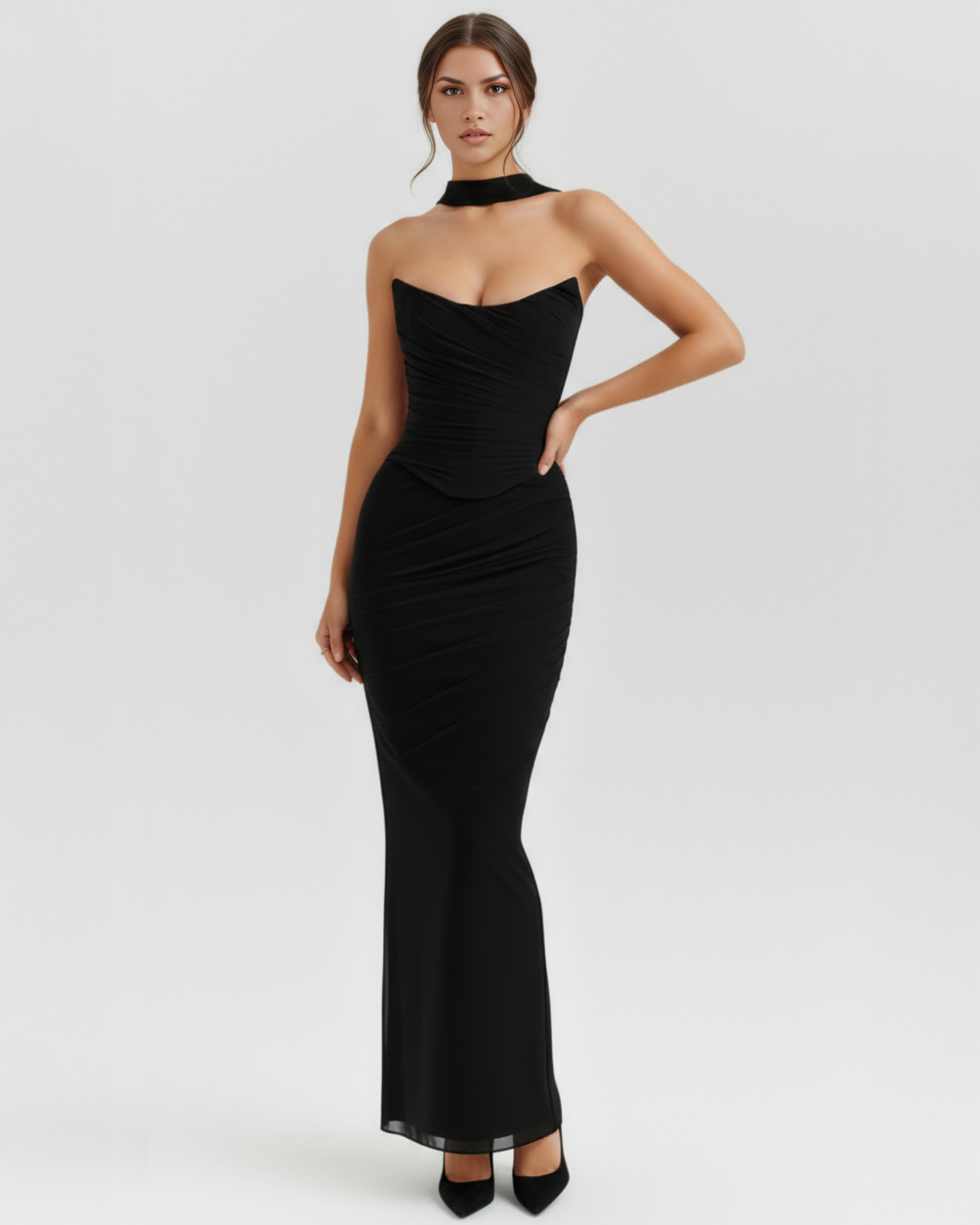 ALICIA - CONJUNTO MIDI DE MALLA CON FALDA MAXI NEGRO