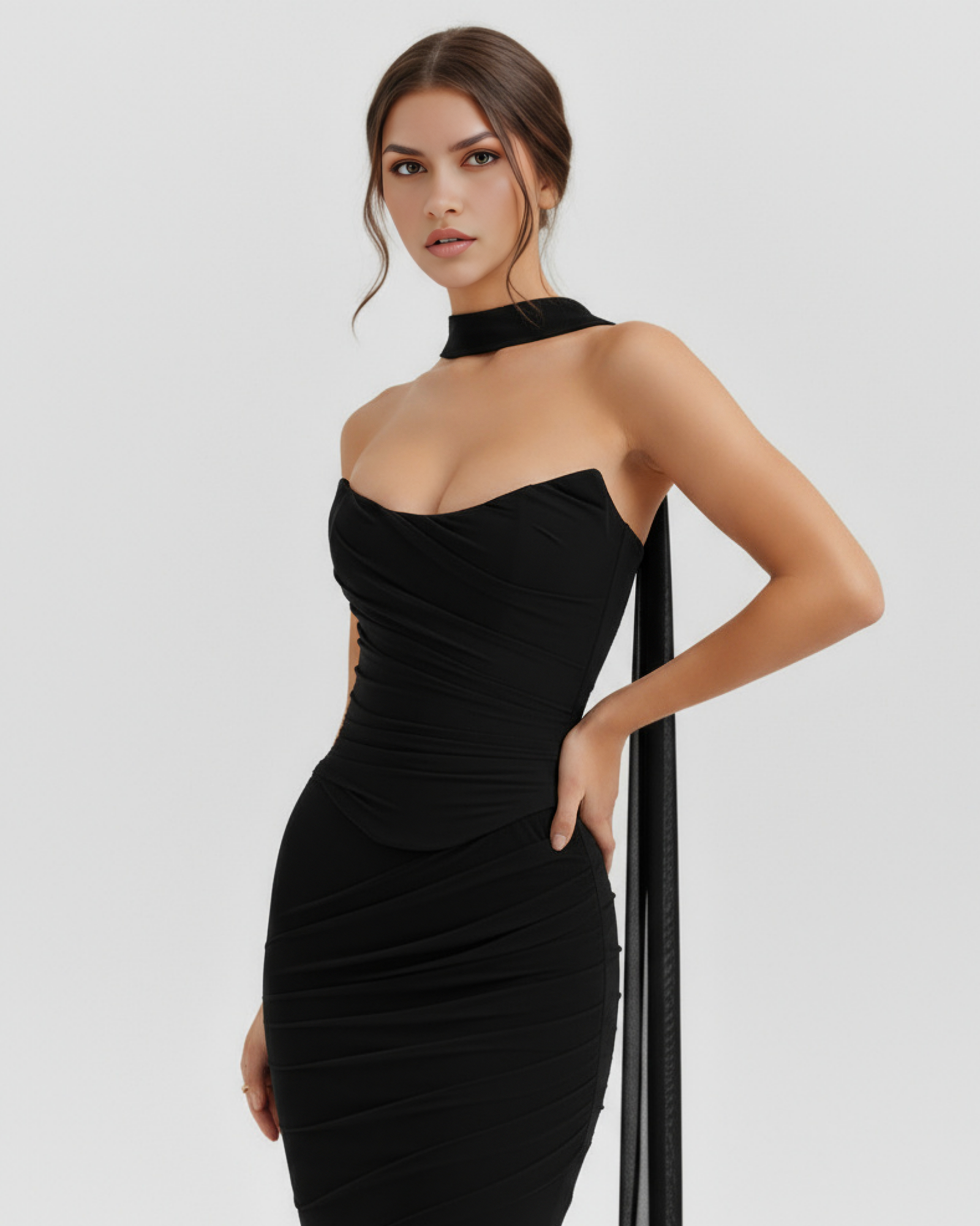 ALICIA - CONJUNTO MIDI DE MALLA CON FALDA MAXI NEGRO