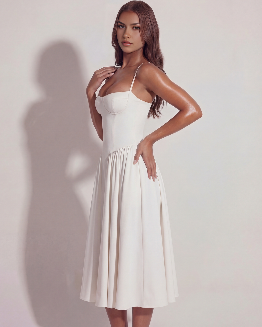 ALEJANDRA - VESTIDO MIDI ESCOTE CORAZÓN CON BOLSILLOS BLANCO