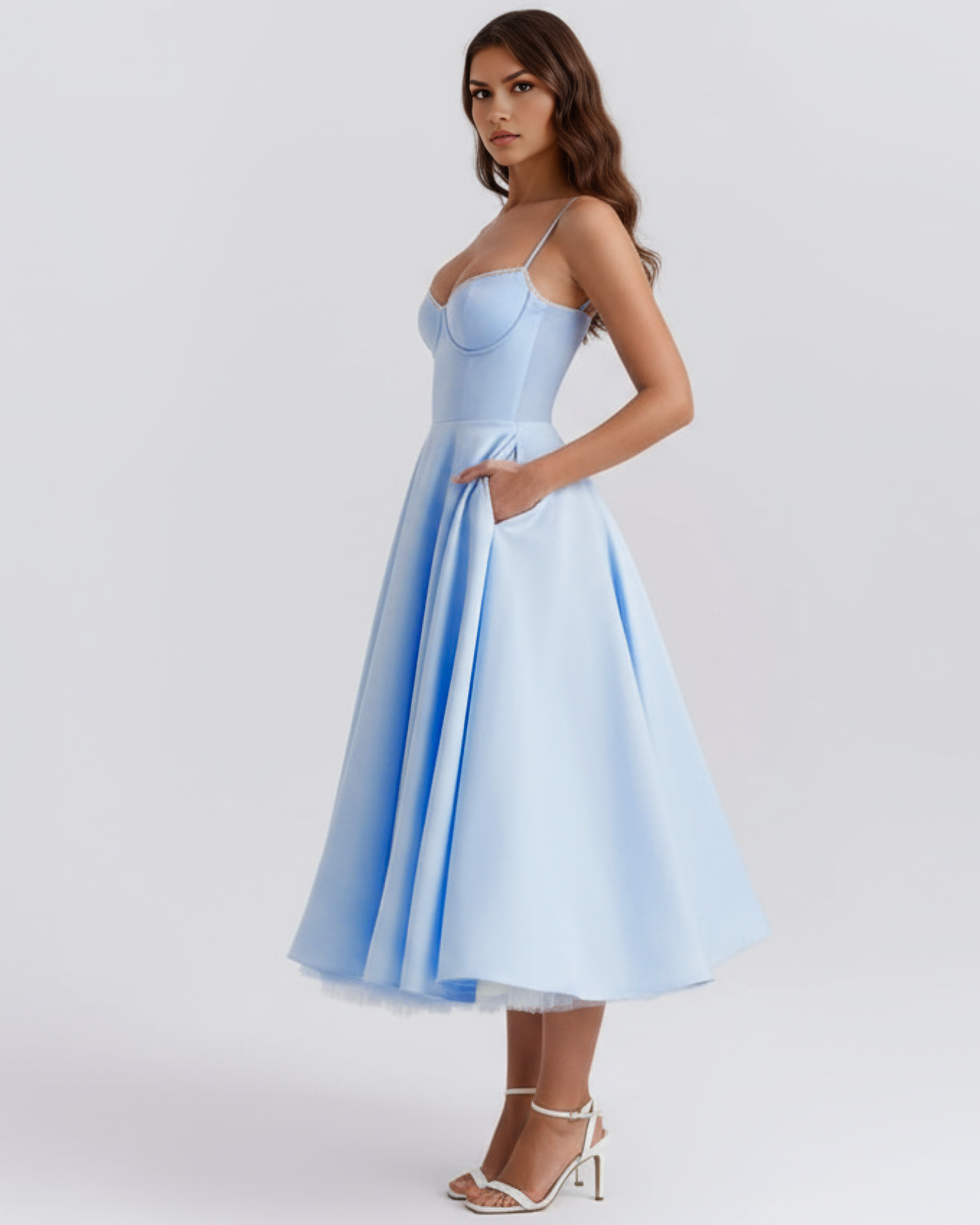 ANDREA - VESTIDO MIDI CON TUL AZUL BEBÉ