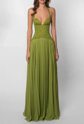 ALBA - VESTIDO VERDE OLIVA CON CORSE TEXTURIZADO