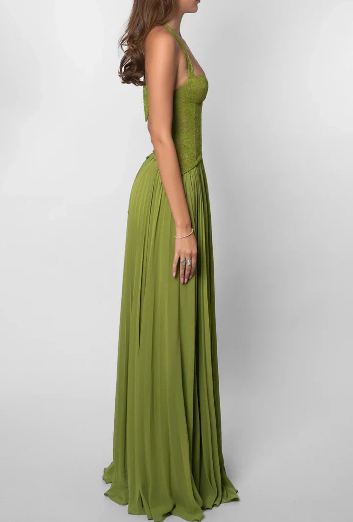 ALBA - VESTIDO VERDE OLIVA CON CORSE TEXTURIZADO